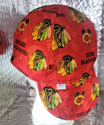 Chicago Black Hawks red Custom Made Construction, Welder, Pipe-fitter, Biker Hat - Image 1 of 2
