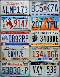 Lotto 10 TARGHE auto ORIGINALI Americane USA serie CENTENARI 10 Stati diversi - Foto 1 di 5