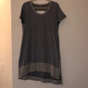 MODODOC SIZE LARGE GRAY NAVY STRIPED WOMENS SHORT SLEEVED TSHIRT DRESS - Picture 1 of 8
