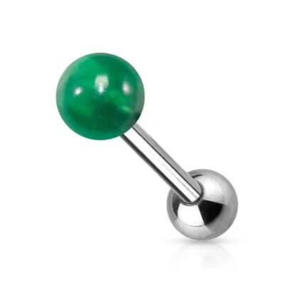 Anillo Lengua Piedra Semipreciosa Bola 14g 5/8" Barra Acero Quirúrgico Foto 1 de 4