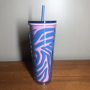 Vaso Starbucks Verano 2021 Rosa Púrpura y Azul Estampado Cebra Venti 24 OZ NUEVO - Imagen 1 de 6