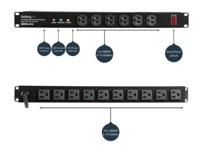 StarTech.com RKPW161915A 19in 1U Rackmount 16 Outlet PDU Power Distribution Unit - Image 1 of 4