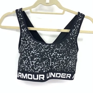 Under Armour Women Size Large Sports Bra Black White Print Cross Strap Pull On - Picture 1 of 8