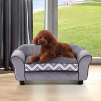 PawHut Pet Sofa Couch Dog Cat Wooden Enchanted Plush Foam Soft Cushion Grey