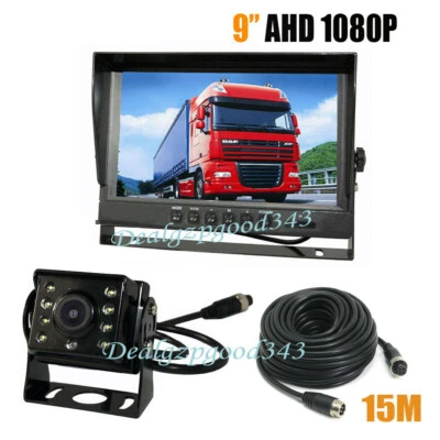 9" IPS HD Car Rear view Monitor +4Pin AHD 1080P 8LED Backup Camera For Bus Truck - Image 1 of 4