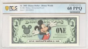 2003 $1 Disney Dollar Mickey DISNEYLAND RESORT PCGS SUPERB GEM UNC 68 PPQ ***** - Picture 1 of 3
