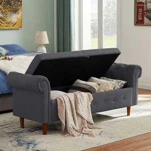 Sofá rectangular multipropósito gris oscuro almacenamiento de espacio taburete nuevo estilo - Imagen 1 de 11