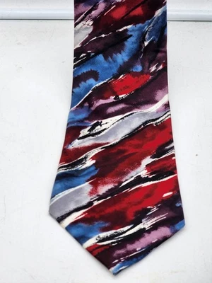 J.T. BECKETT Import Silk Tie Abstract Splash Red White Blue Necktie Made in USA - Image 1 of 4