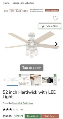 Hunter 51842 Hardwick 52 Inch Ceiling Fan with LED Light Kit - Image 1 of 4