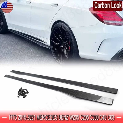 For Mercedes Benz W205 C205 C300 C43 C63 Side Skirts Extension Lip Carbon Look - Image 1 of 4