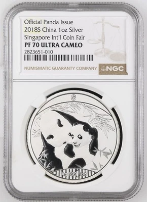 2018-S China Silver Panda Singapore Int'l Coin Fair NGC PF70 UC - Image 1 of 2
