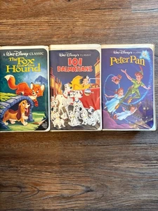 Disney Classics VHS Black Diamond-The Fox and the Hound-101 Dalmations-Peter Pan - Picture 1 of 2