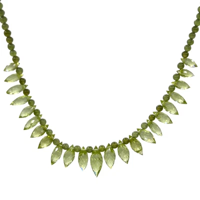 Collar de cuentas y gota de briolette facetado de peridoto con cierre de oro de 14k 17" Foto 1 de 4