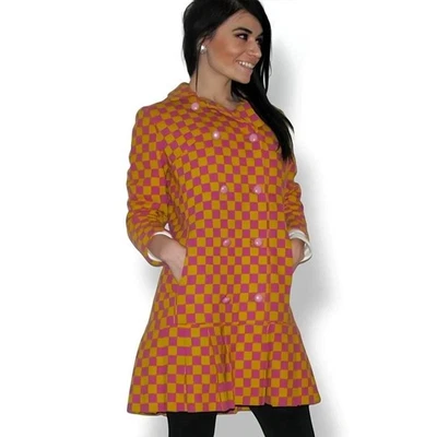 Auténtico abrigo a cuadros rosa/amarillo psicodélico vintage de los años 60 - único en su clase Foto 1 de 4