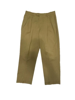 Bachrach Wide Leg Pleated Khaki Wool Trousers 36x32 - Image 1 of 4