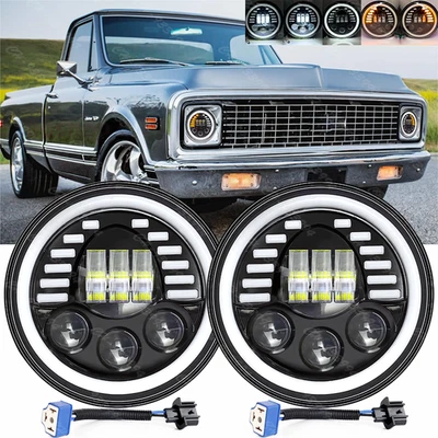 Halo 7 英寸圆形 Led 车头灯 H4-H13 高/低灯泡 适合雪佛兰 C10 C20 C30 G10 G20 K10 — 第 1/4 张图片