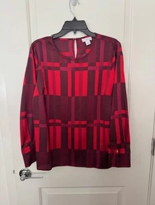 LIZ CLAIBORNE Women's Size PL Red Plaid Print Long Sleeve Top - Picture 1 of 3