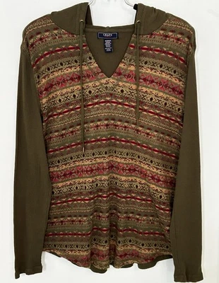 Moletom com capuz Chaps denim feminino 1X malha waffle verde oliva padrão sudoeste em excelente estado usado - Imagem 1 de 4