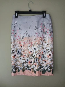 Talbots Size 4 Gray Floral Themed Back Zipper Skirt 22.5 Inches Length Knee - Picture 1 of 10