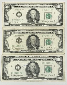 (LOT of 3) 1963 Series A $100 Federal Reserve Note One Hundred Dollars STAR NOTE - Picture 1 of 11