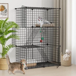 Cat Cages, 3-Tier Cat Enclosure DIY Kennel Detachable Patio Metal Wire Cat Pl... - Picture 1 of 9