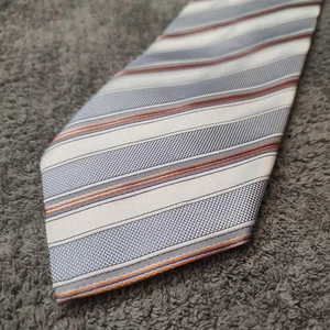Men 100% Silk Tie Made Italy Textured Silver Blue Orange Stripe Business Formal - Picture 1 of 5