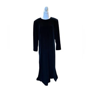 Talbots Vintage Black Velvet Maxi Dress Removable Shoulder Pads Womens Size 14W - Picture 1 of 7