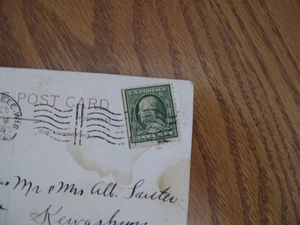 U.S. 1909 FRANKLIN ONE CENT U. S. POSTAGE STAMP GREEN on Xmas Postcard - Picture 1 of 3