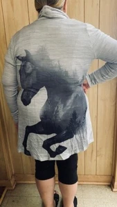 HORSE Casual Knit COAT/SWEATER Gray w/ HORSE on Back Plus Size SM Misslook - Picture 1 of 3