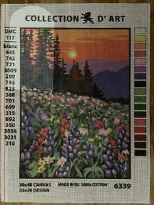 Printed needlepoint canvas 30x40  Cm Sunset In Forest Canvas Only Rto - Picture 1 of 1
