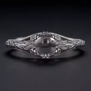 VINTAGE STYLE 14K WHITE GOLD RING SETTING ART DECO STYLE SOLITAIRE ENGAGEMENT - Picture 1 of 4