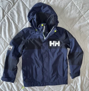 Helly Hansen Jacket Boys Blue Tech Performance Full Zip Hooded Windbreaker 128/8 - Picture 1 of 10
