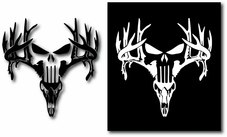 ADESIVO DECALQUE DE CAVEIRA DE VEADO CHIFRES ARMA CAÇA CAVEIRA CARRO CAMINHÃO JANELA PÁRA-CHOQUE - Imagem 1 de 2