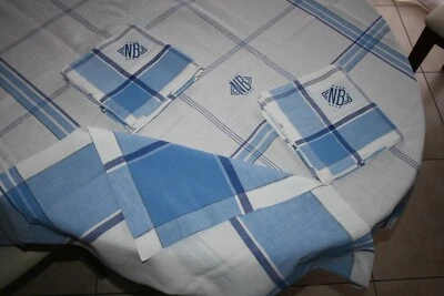 Nappe rectangulaire ancienne  237 x 158 cm + 6 serviettes 58 x 57 cm - Photo 1/4