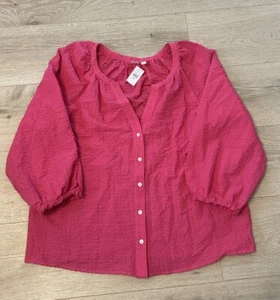 Gap Shirt Women’s Size Medium Pink Waffle Button Front 3/4 Balloon Sleeve NWT - Picture 1 of 7