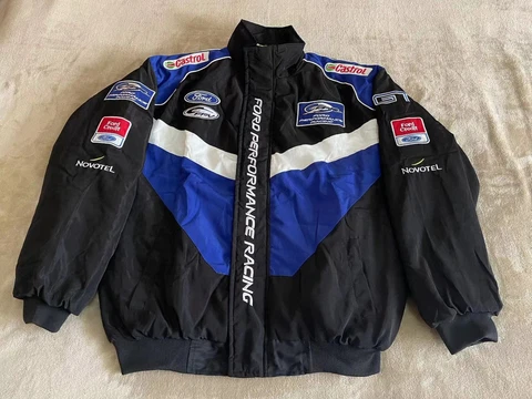 Adult F1 Vintage Racing Jacket, Ebroidered Cotton Padded , Ford Jacket Black Cover