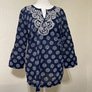 Damen Talbots Bluse Gr. LG blau mit Stickerei um den Hals �� - Bild 1 von 11