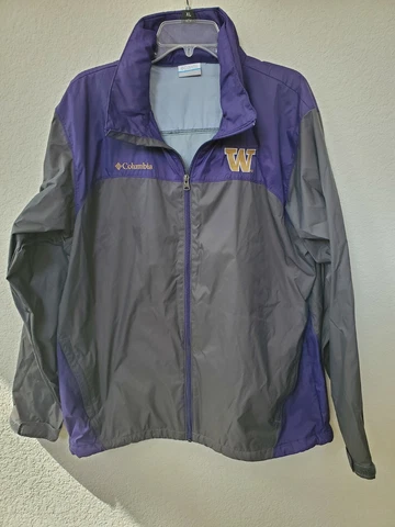 Columbia NCAA Washington Huskies Packable Windbreaker Grey/Purple Men's Size L Cover
