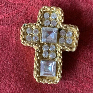 Spilla/Spilla Croce Vintage Poggi Paris Tono Oro e Strass - Foto 1 di 5