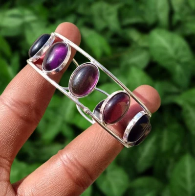 Compra brazalete de 10 piedras preciosas de amatista natural enchapado en plata 925 talla 10*14 joyas Foto 1 de 4