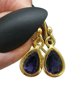 Iolite Earrings, Sterling Silver, 18k gold plated, Water Sapphire, Blue Violet - Picture 1 of 5