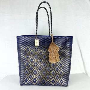 Clara Rose Handwoven Medium Beach Bag Tote Purple Gold Tassel Vacation NWOT - Picture 1 of 8