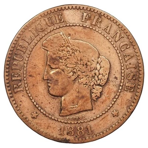 France - 5 centimes Cérès 1881 A Paris bronze - F.118/22 Gad.157 KM.821 monnaie - Picture 1 of 2