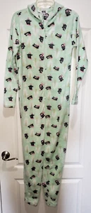 girls SMALL GREEN FLEECE SLEEPER 1 PC PAJAMA NYC UNDERGROUND BIRDS PENGUINS HOOD - Picture 1 of 3