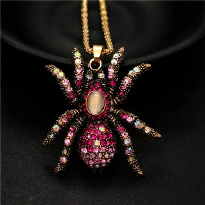 Moda Mujeres Brillante Rosa Incrustaciones Cristal Retro Araña Colgante Cadena Collar Foto 1 de 4