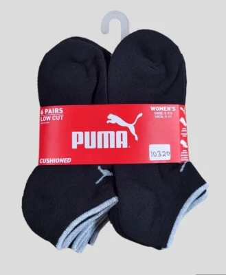 PUMA Mujer Calcetines Corte Bajo Soporte Arco Cojín 6 Pares Zapato Talla 5-9.5 Negro  Foto 1 de 3