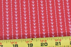 32" Long, Vintage, White Heart-Stripes on Red Quilt Cotton, P5801 - Picture 1 of 4