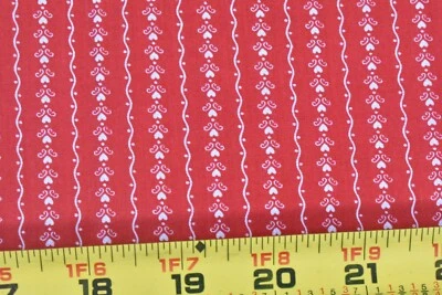 32" Long, Vintage, White Heart-Stripes on Red Quilt Cotton, P5801 - Image 1 of 4