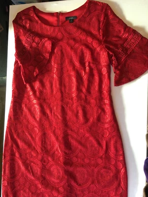 R & K Originals Dress NWT Womens Red Embroidered Floral Bell Sleeve SZ 8 - Image 1 of 3