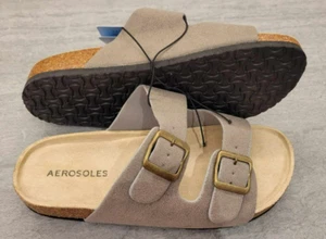Aerosoles Buckle Sandals Slides Comfort Cork Footbed Casual Grey Size 6 - Picture 1 of 4